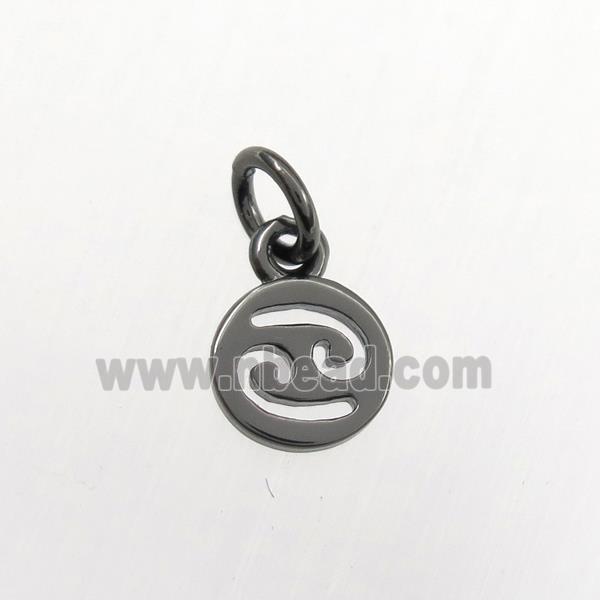 copper circle pendant, zodiac cancer, black plated