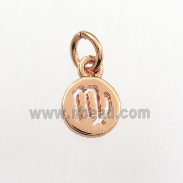 copper circle pendant, zodiac virgo, rose gold