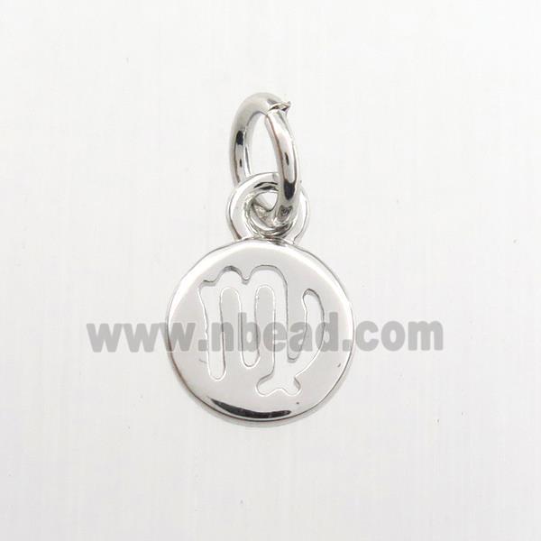copper circle pendant, zodiac virgo, platinum plated