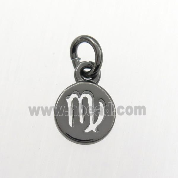 copper circle pendant, zodiac virgo, black plated