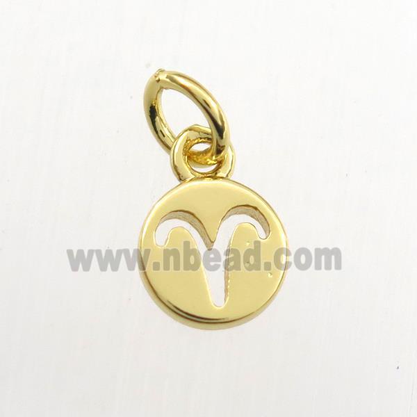copper circle pendant, zodiac aries, gold plated