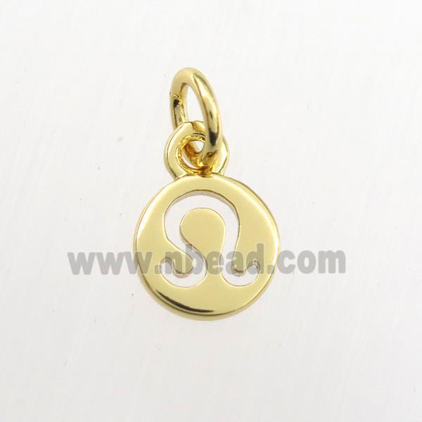 copper circle pendant, zodiac leo, gold plated