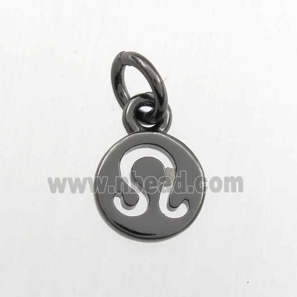 copper circle pendant, zodiac leo, black plated