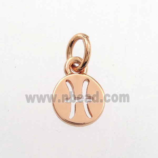 copper circle pendant, zodiac pisces, rose gold