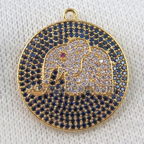 copper pendant paved zircon, elephant, gold plated