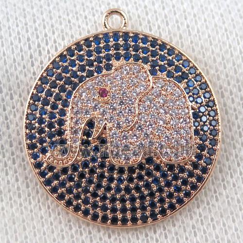 copper pendant paved zircon, elephant, rose gold