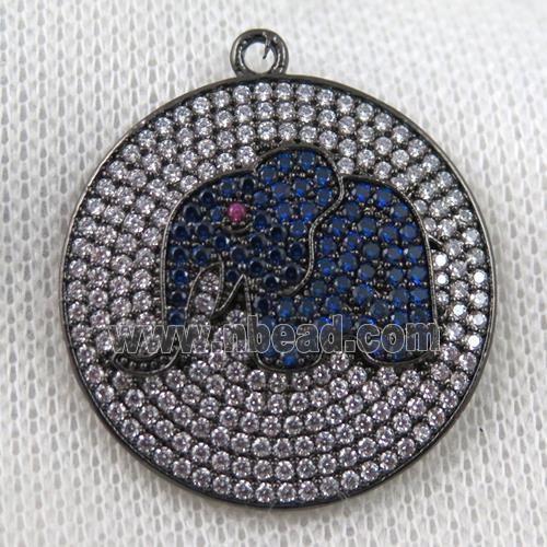 copper pendant paved zircon, elephant, black plated