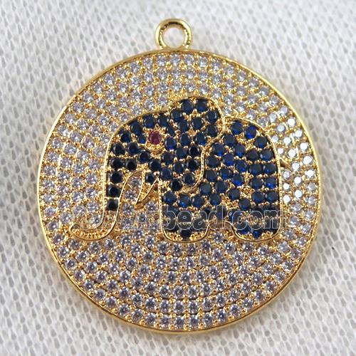 copper pendant paved zircon, elephant, gold plated
