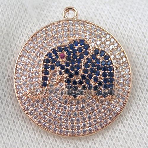 copper pendant paved zircon, elephant, rose gold