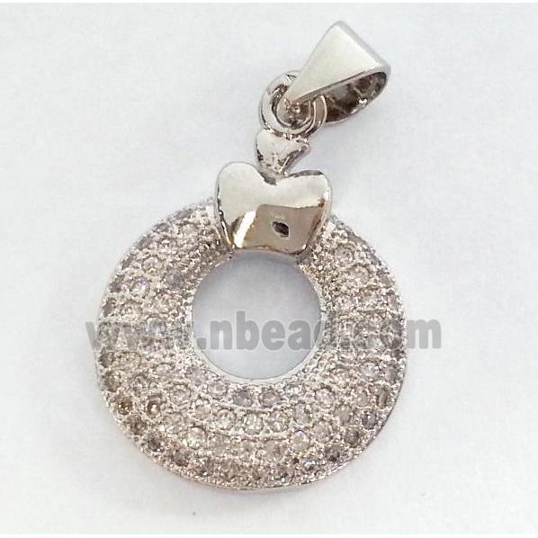 paved zircon copper pendant, platinum plated