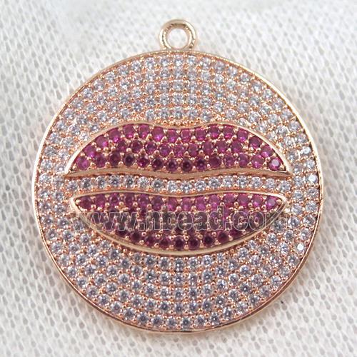 copper pendant paved zircon, lip, rose gold