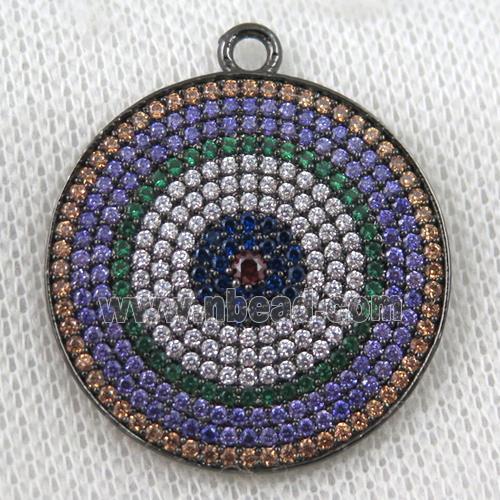 copper circle pendant paved zircon, sun, black plated