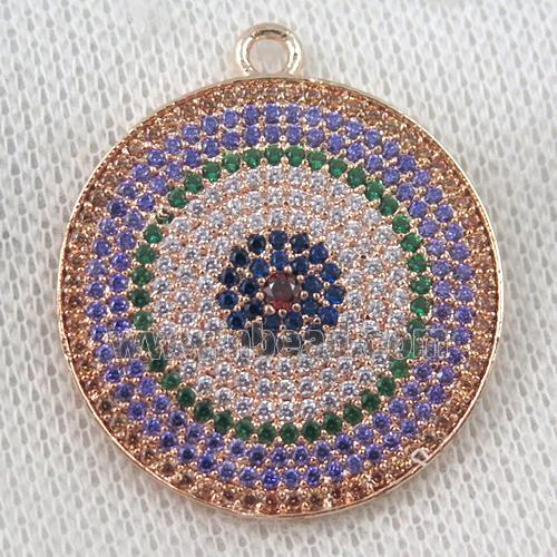 copper circle pendant paved zircon, sun, rose gold