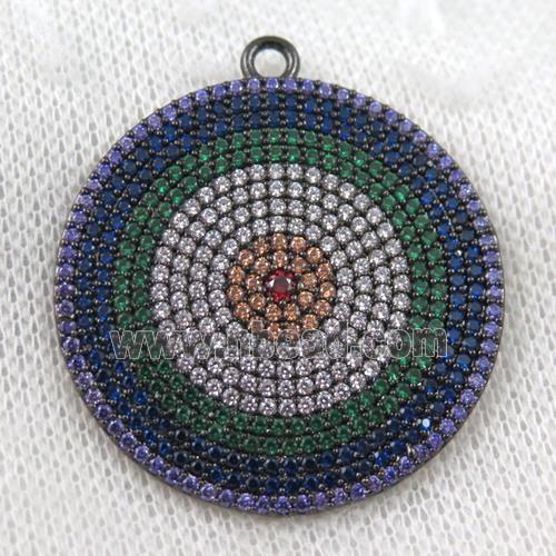 copper circle pendant paved zircon, sun, black plated