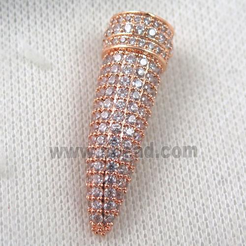 copper horn pendant paved zircon, rose gold
