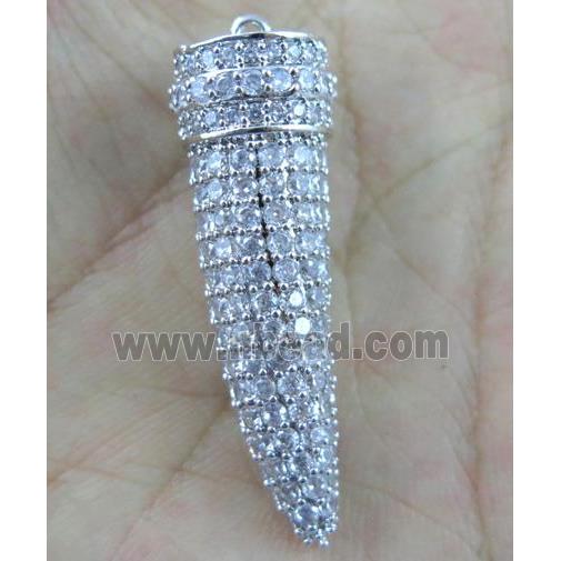 copper horn pendant paved zircon, platinum plated