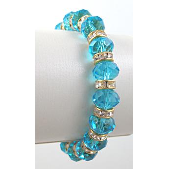 Chinese Crystal Glass Bracelet, rhinestone, stretchy, aqua