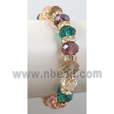 Chinese Crystal Glass Bracelet, rhinestone, stretchy, mix color