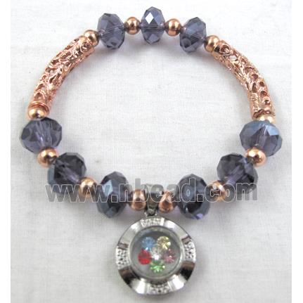 Chinese Crystal Glass Bracelet, stretchy, grey