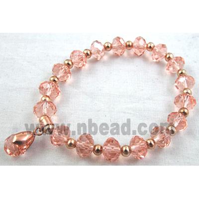 Chinese Crystal Glass Bracelet, stretchy, rose-pink