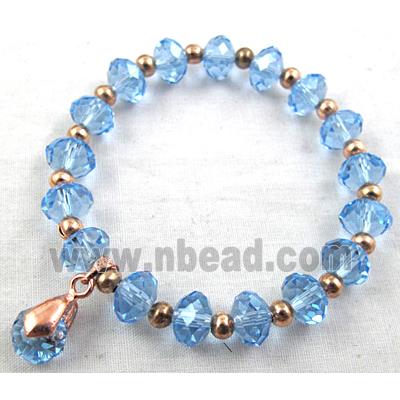 Chinese Crystal Glass Bracelet, stretchy, blue