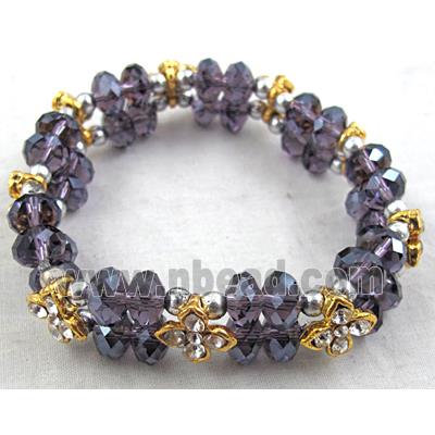 Chinese Crystal Glass Bracelet, rhinestone, stretchy, purple