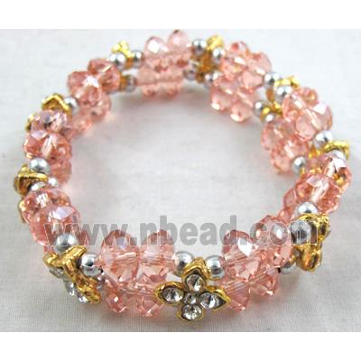 Chinese Crystal Glass Bracelet, rhinestone, stretchy, rose-pink