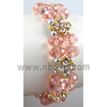 Chinese Crystal Glass Bracelet, rhinestone, stretchy, rose-pink