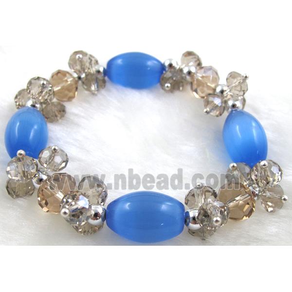 stretchy Bracelet with Chinese crystal beads, cat eye beads