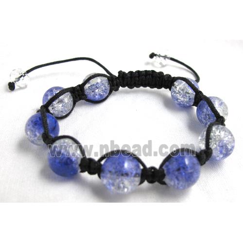 crackle Crystal Glass Bracelet, resizable, blue