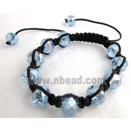Chinese Crystal Glass Bracelet, resizable, lt.blue