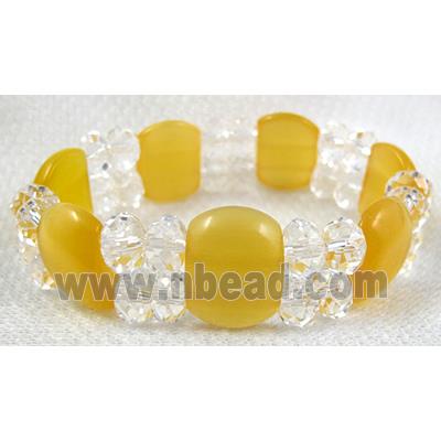 stretchy Bracelet with Chinese crystal beads, cat eye beads, yellow