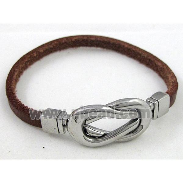 bracelet with leather cord, Stainless steel Magnetic Clasp, coffee