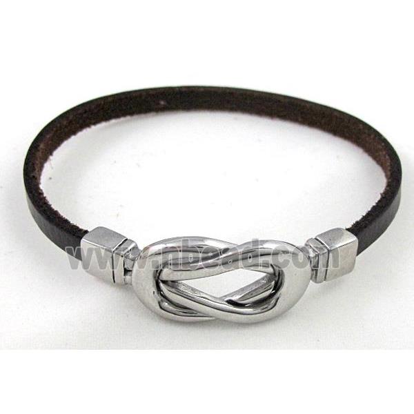 bracelet with leather cord, Stainless steel Magnetic Clasp, black