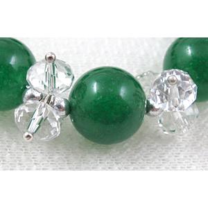 stretchy Bracelet with Chinese crystal beads, jade beads, green