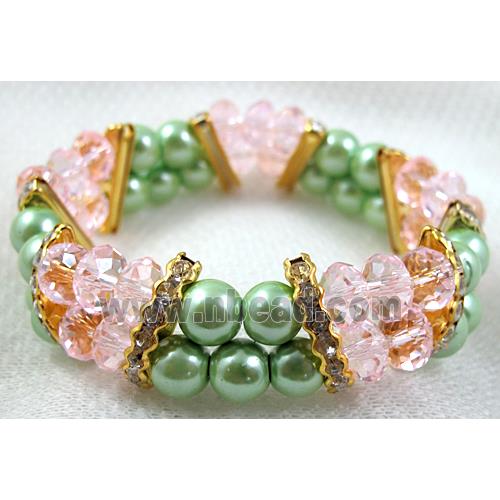 Chinese Crystal Beads Bracelet, stretchy, rhinestone, magnetic hematite, pink