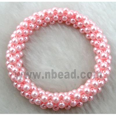 pearlized glass bracelet, stretchy, pink