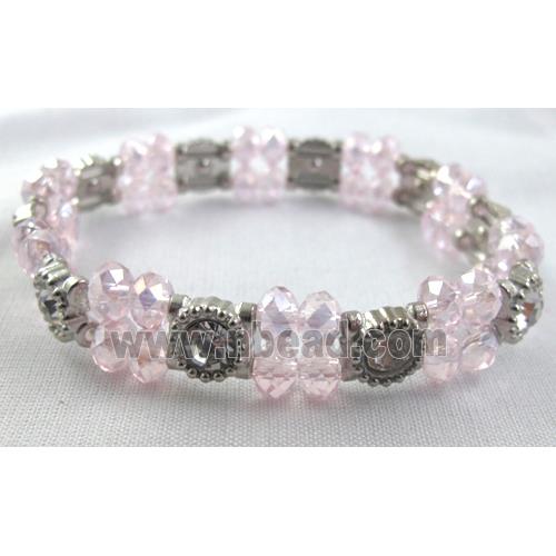 Stretchy Chinese Crystal glass Bracelet, pink