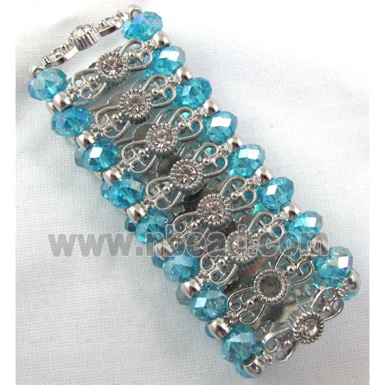 Chinese Crystal Glass Bracelet, stretchy, aqua
