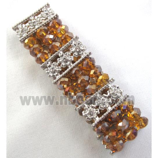 Stretchy Chinese Crystal glass Bracelet, gold champagne