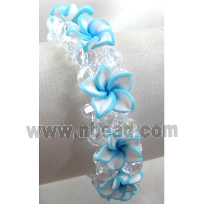 Fimo clay bracelet with crystal glass, stretchy, aqua