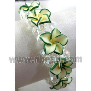 Fimo clay bracelet with crystal glass, stretchy, yellow