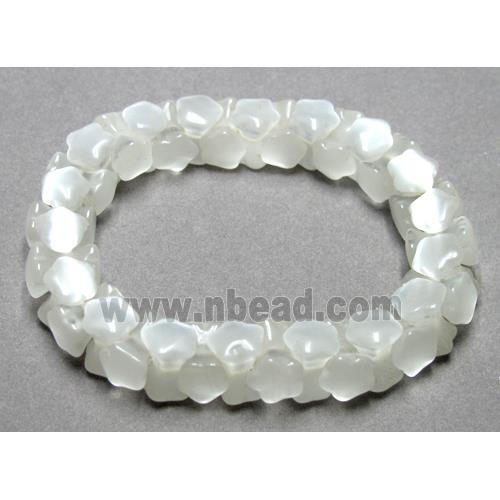 cat eye stone bracelet, stretchy, white