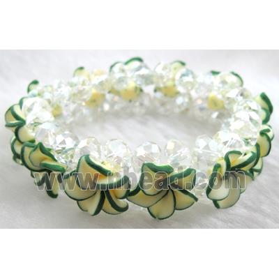Fimo clay bracelet with crystal glass, stretchy, yellow