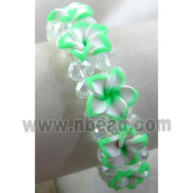 Fimo clay bracelet with crystal glass, stretchy, green