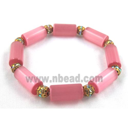 cat eye stone bracelet, stretchy, pink