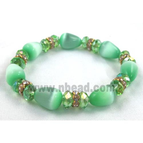cat eye stone bracelet, stretchy, green