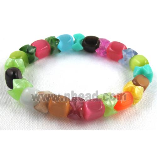 cat eye stone bracelet, stretchy, colorful