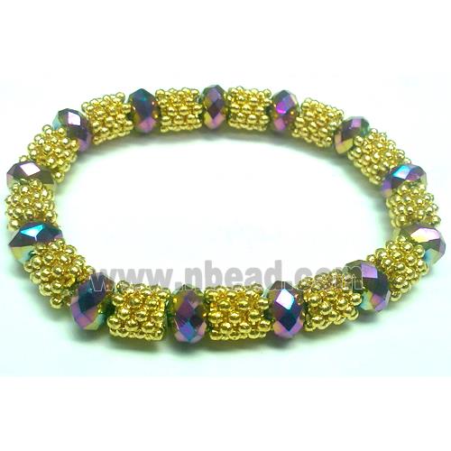 Stretchy Bracelets, chinese crystal bead and alloy snow spacer