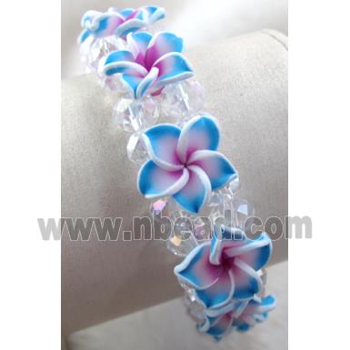 Fimo clay bracelet with crystal glass, stretchy, colorful